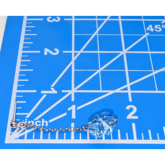 925 Sterling Silver Chain Drop Blue Crystal Flower Dangle Post Pierced Earrings - Picture 4 of 5